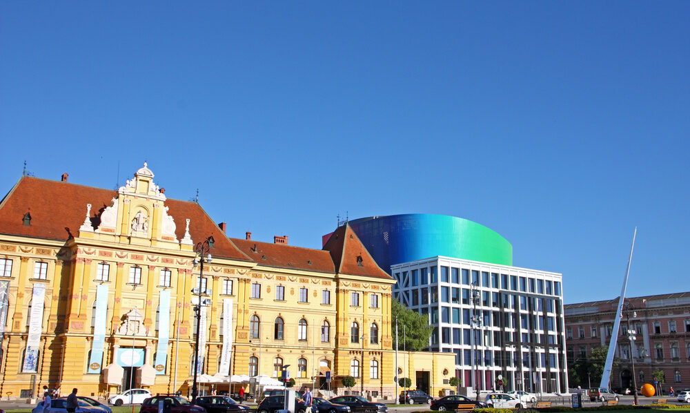 View of the Music Academy, home to the Blagoje Bersa Concert Hall, across from the Museum of Arts and Crafts