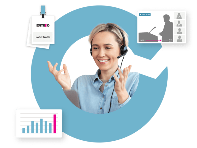 Visual preview of Entrio virtual event management solution for corporate events