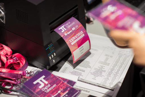 Printing registrations and name badges at the venue.